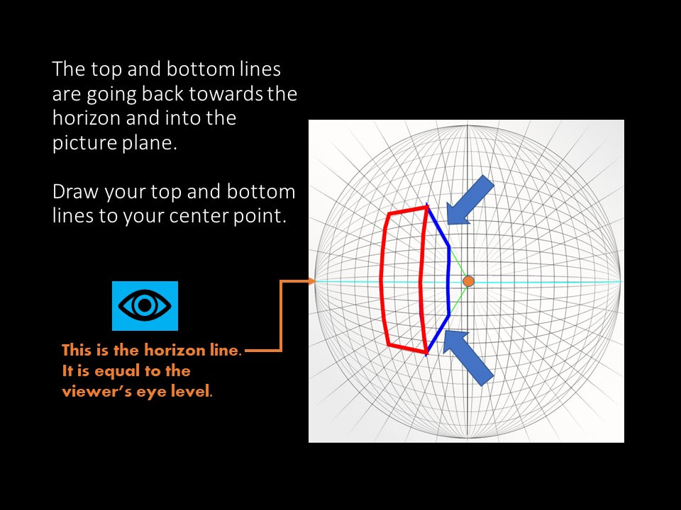 Continued directions for drawing a basic box in five-point perspective. 