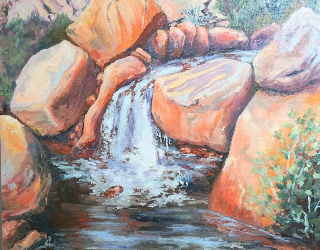 Painting of sandstone rocks and a creek