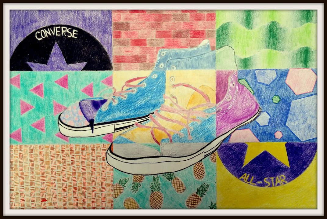 Colored Pencil shoes for middle school art project 