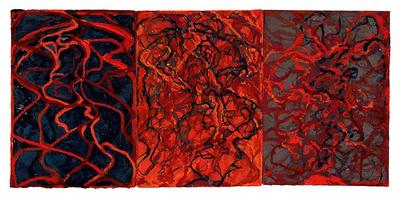 Large red abstract painting by Brice Marden 