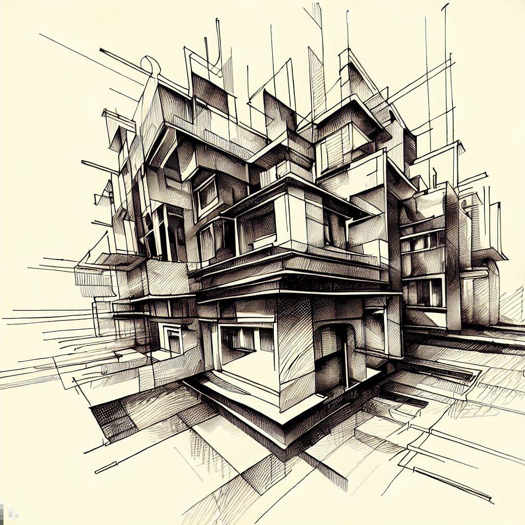 Modern building in 2 point perspective 