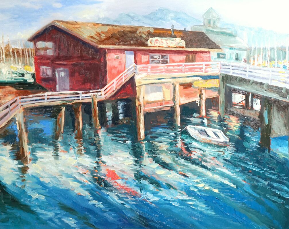 Painting of Monterey Wharf dock