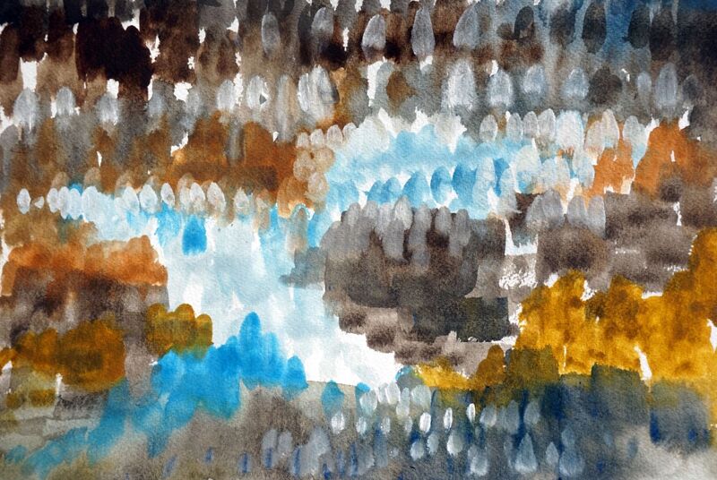 Small abstract watercolor painting inspired by snow and ice in the Arizona desert.