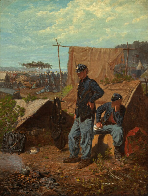 Painting of civil war soldiers in camp