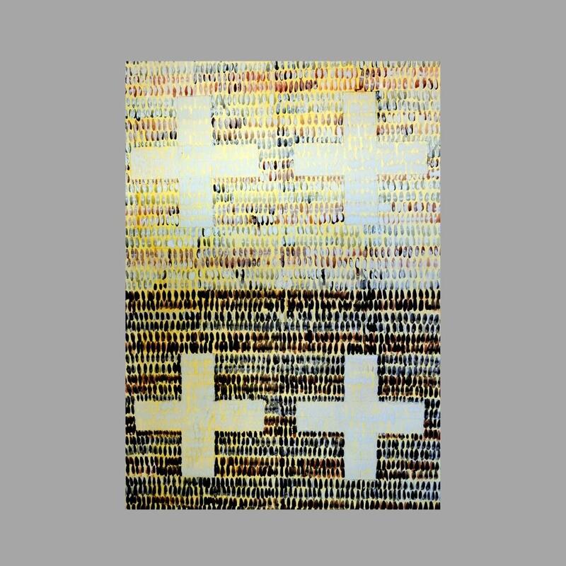 Spiritual art for sale.  Abstract painting with four white crosses.  