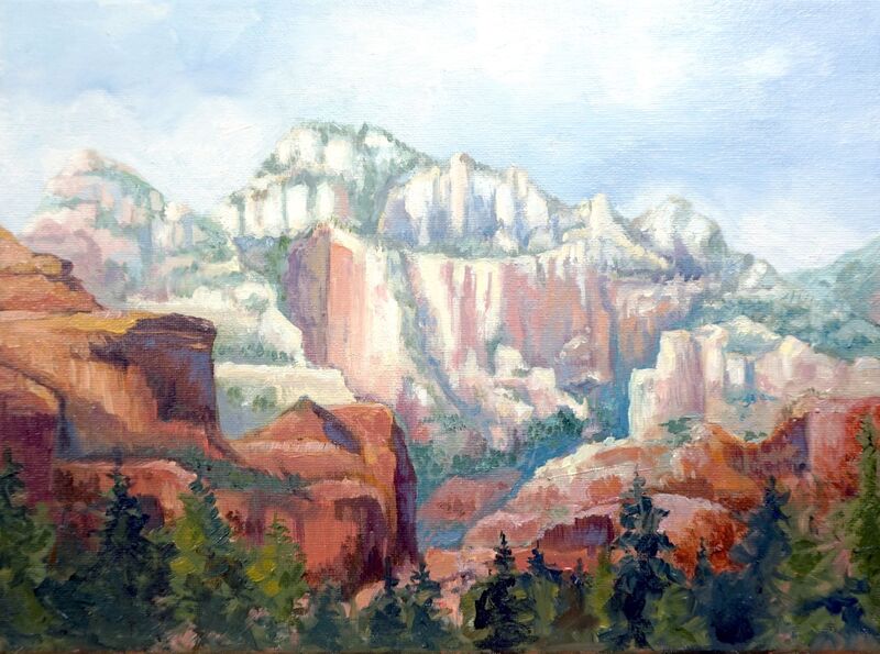 Painting of Sedona Arizona, Red Rock cliffs. 