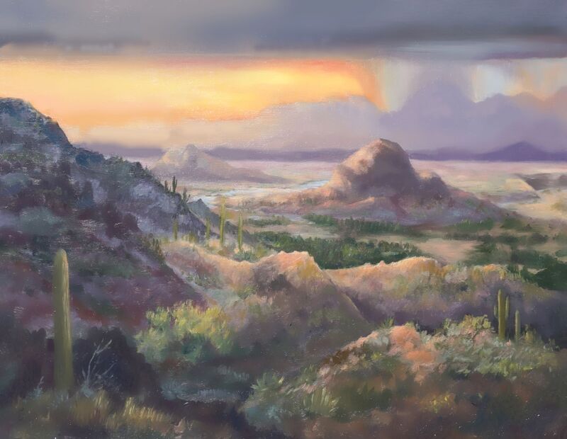 Rain over Arizona mountains painting 