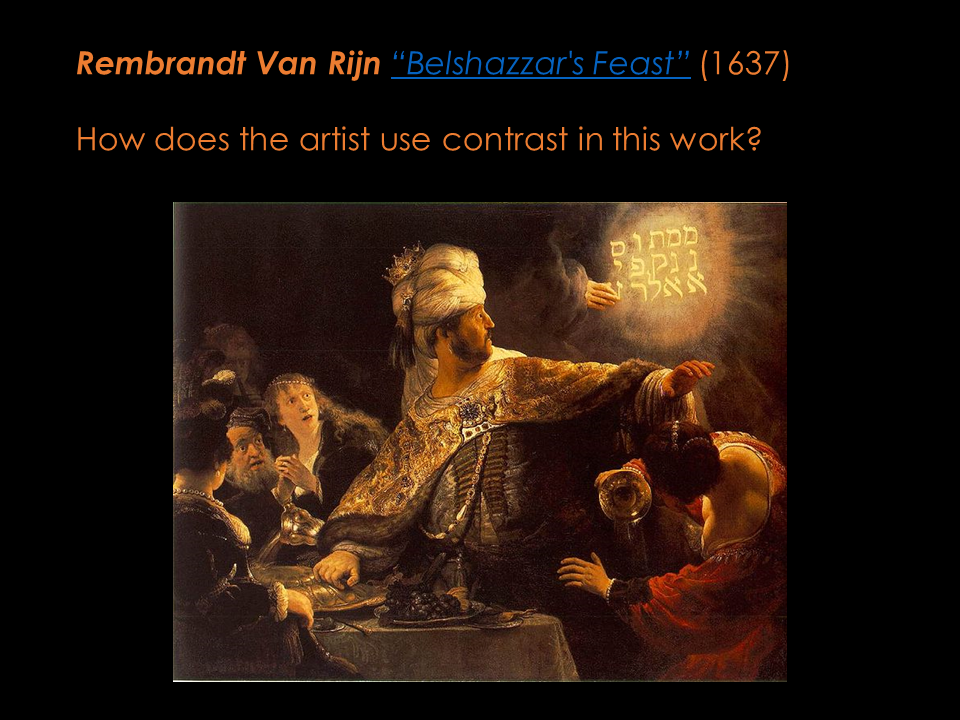 A painting by Rembrandt with a strong sense of conrast.  