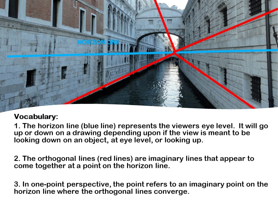 Image of a Venice canal in linear perspective.  